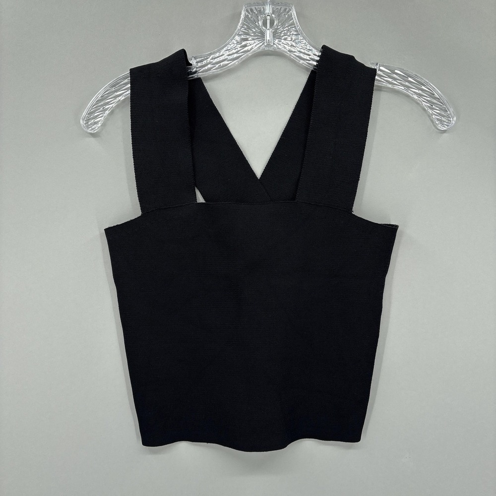 A.L.C. Tank Top Womens XS Black Knit Square Neck Wide Strap Cropped Stretch